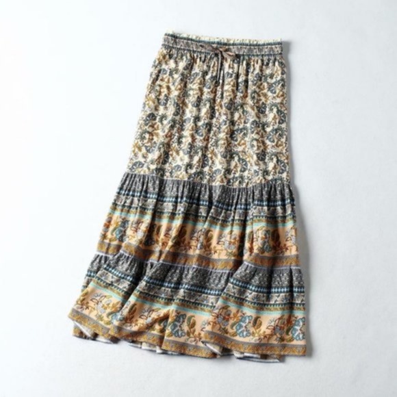 05 Bohemian Gypsy Elastic Waist Maxi Skirt - Picture 3 of 3